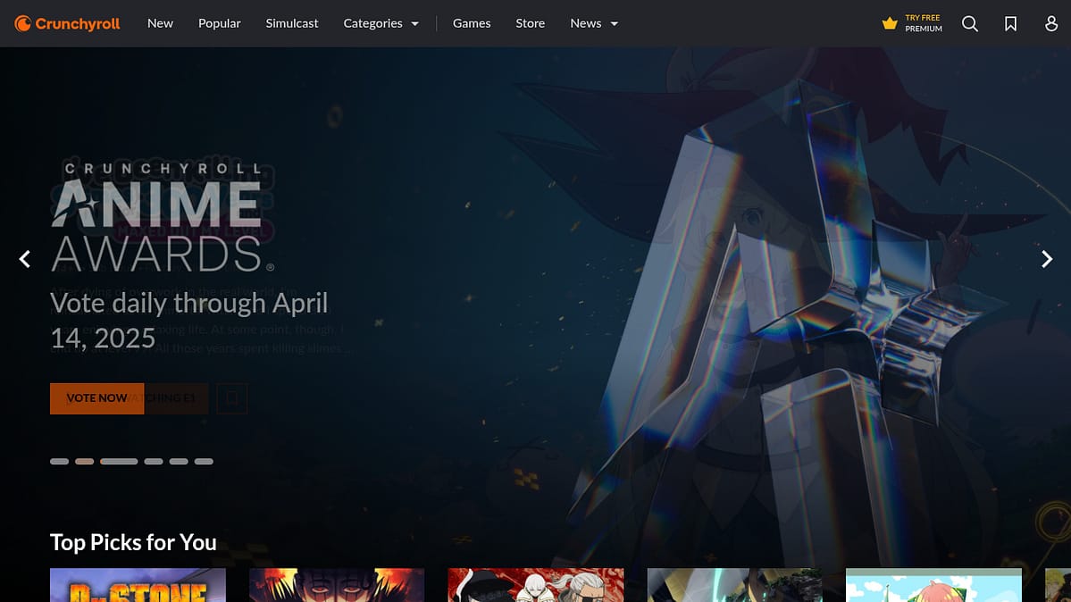 This is the page that pops up when you get into Crunchyroll