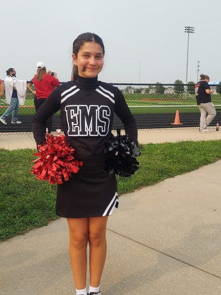Kindree Horn in EMS cheerleading uniform